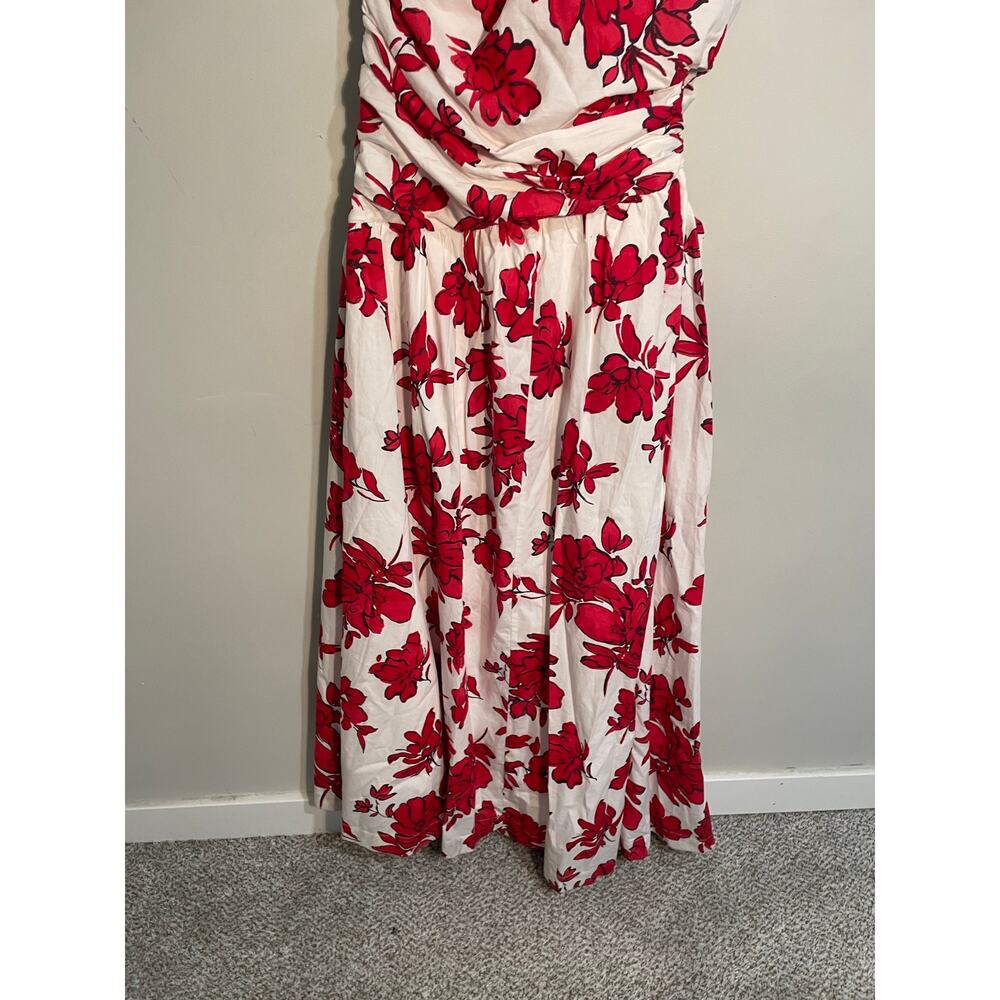 Abercrombie & Fitch Red and White Floral One Shoulder Cutout Maxi Dress Size XL - Picture 10 of 12